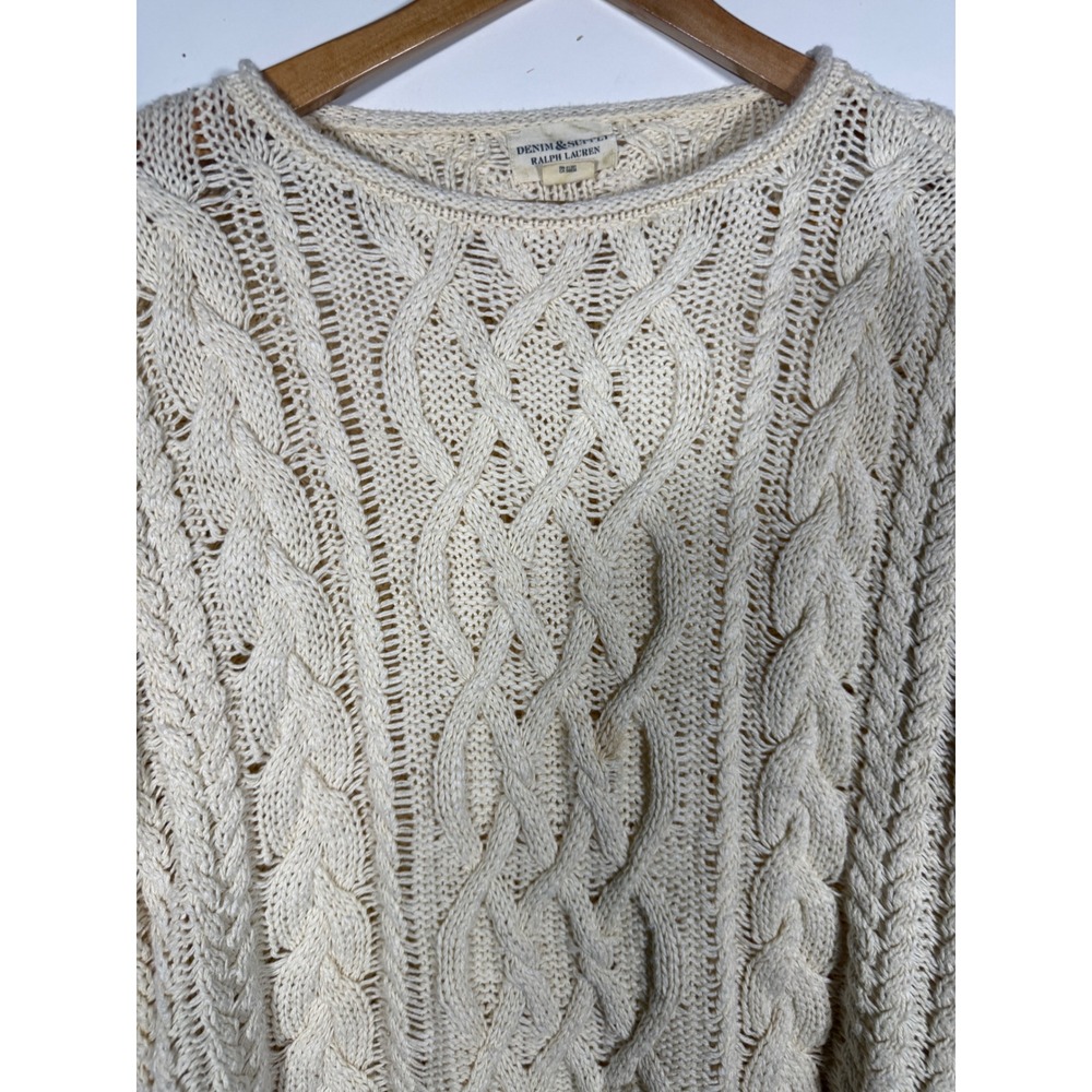 Denim & Supply Ralph Lauren Cream Cable Knit Cotton Sweater Large L